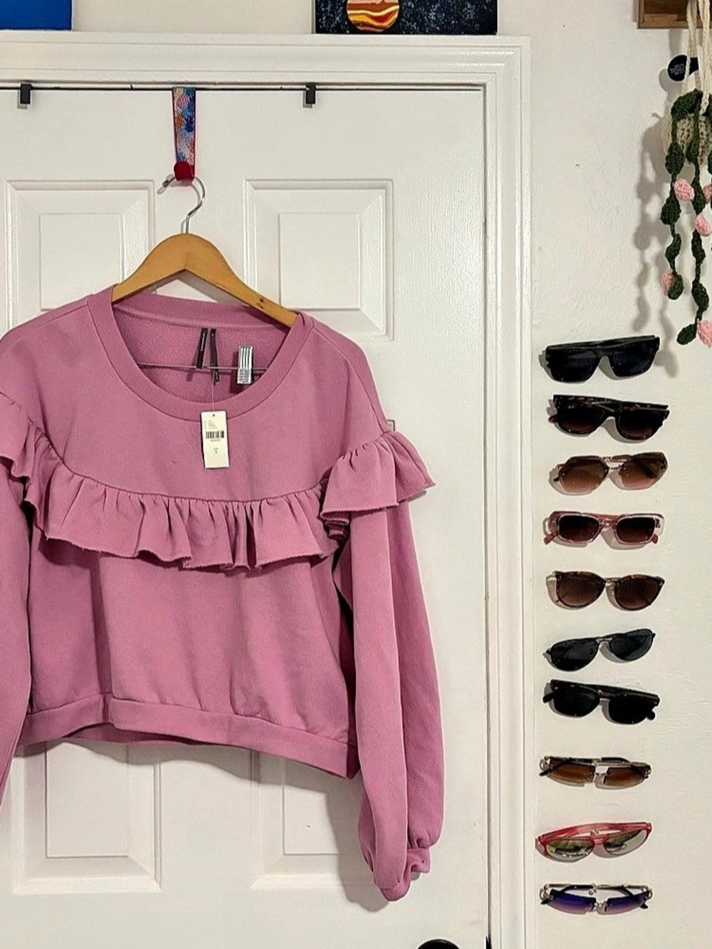 Anthropologie Ruffle Sweatshirt in Pink Size Small NWT